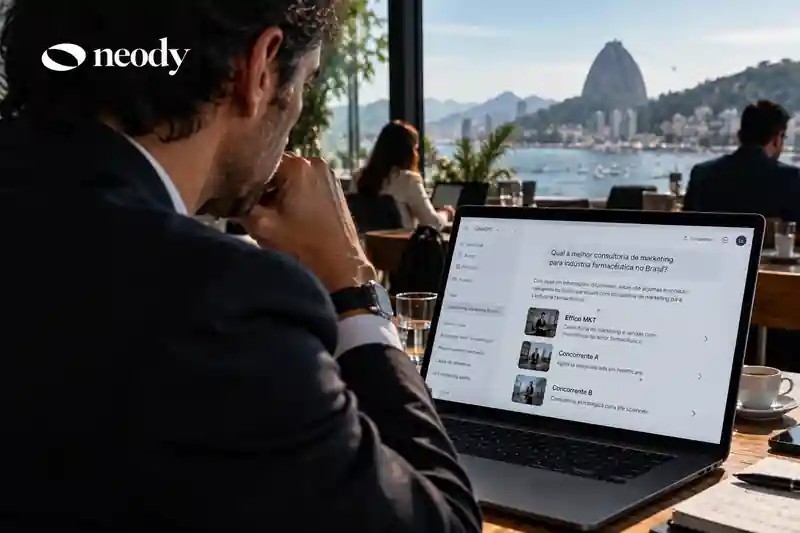 Executivo compara empresas em uma resposta de inteligência artificial durante uma decisão de compra.
