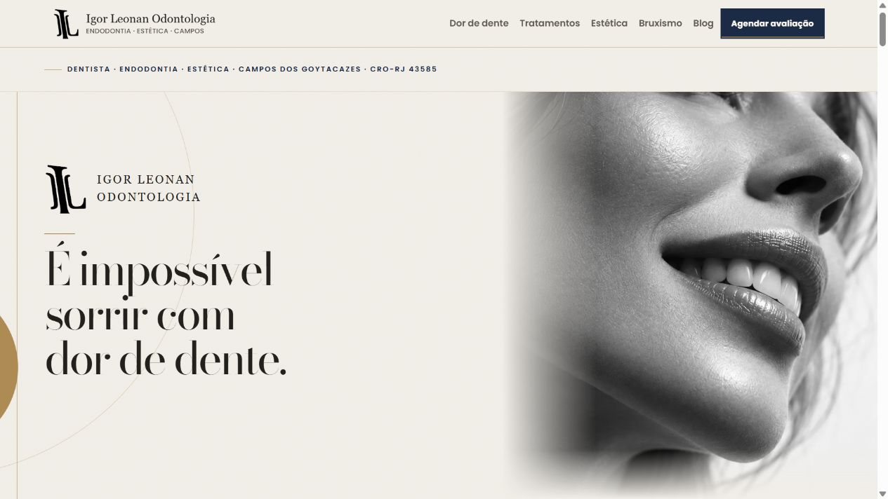 Site Igor Leonan: apresentação em tela ampla