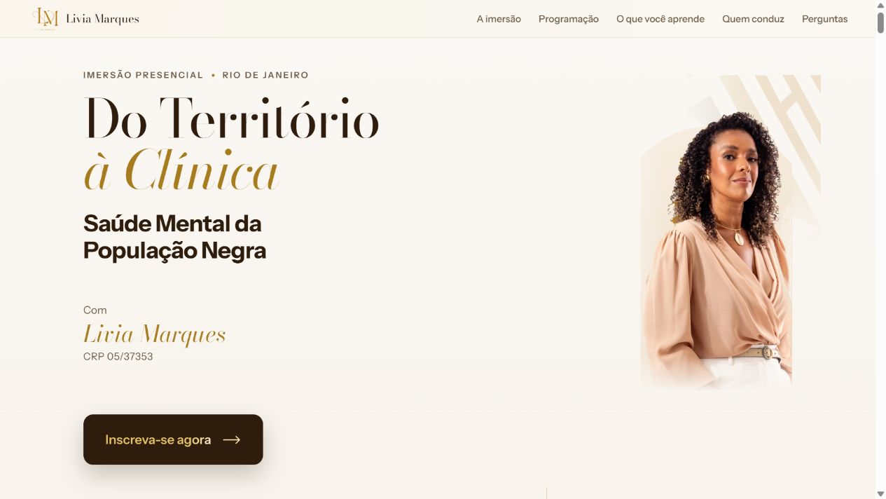 Site Lívia Marques: apresentação em tela ampla
