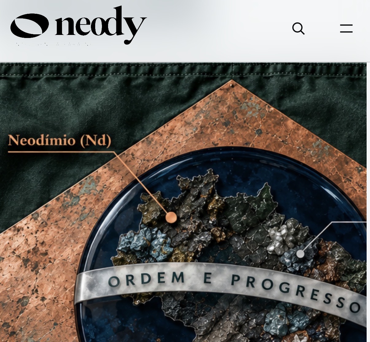 Concepção Neody: neodímio (Nd) destacado na bandeira mineral brasileira