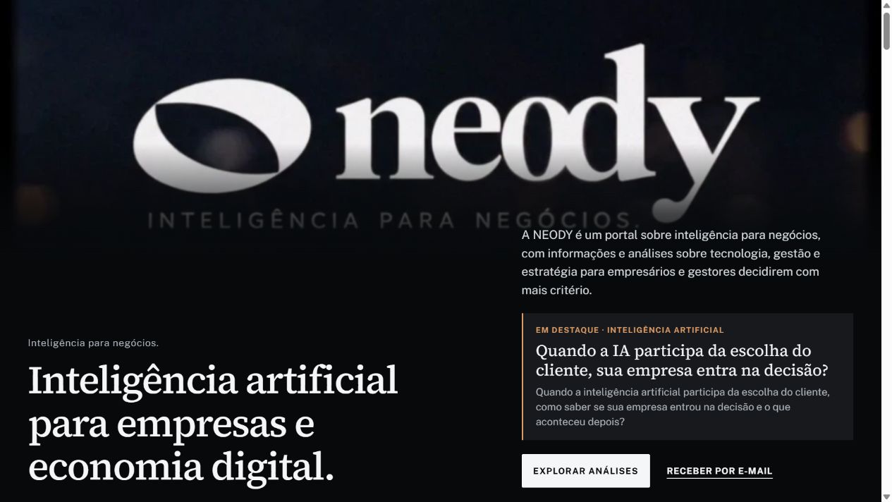 Site Neody: apresentação em tela ampla