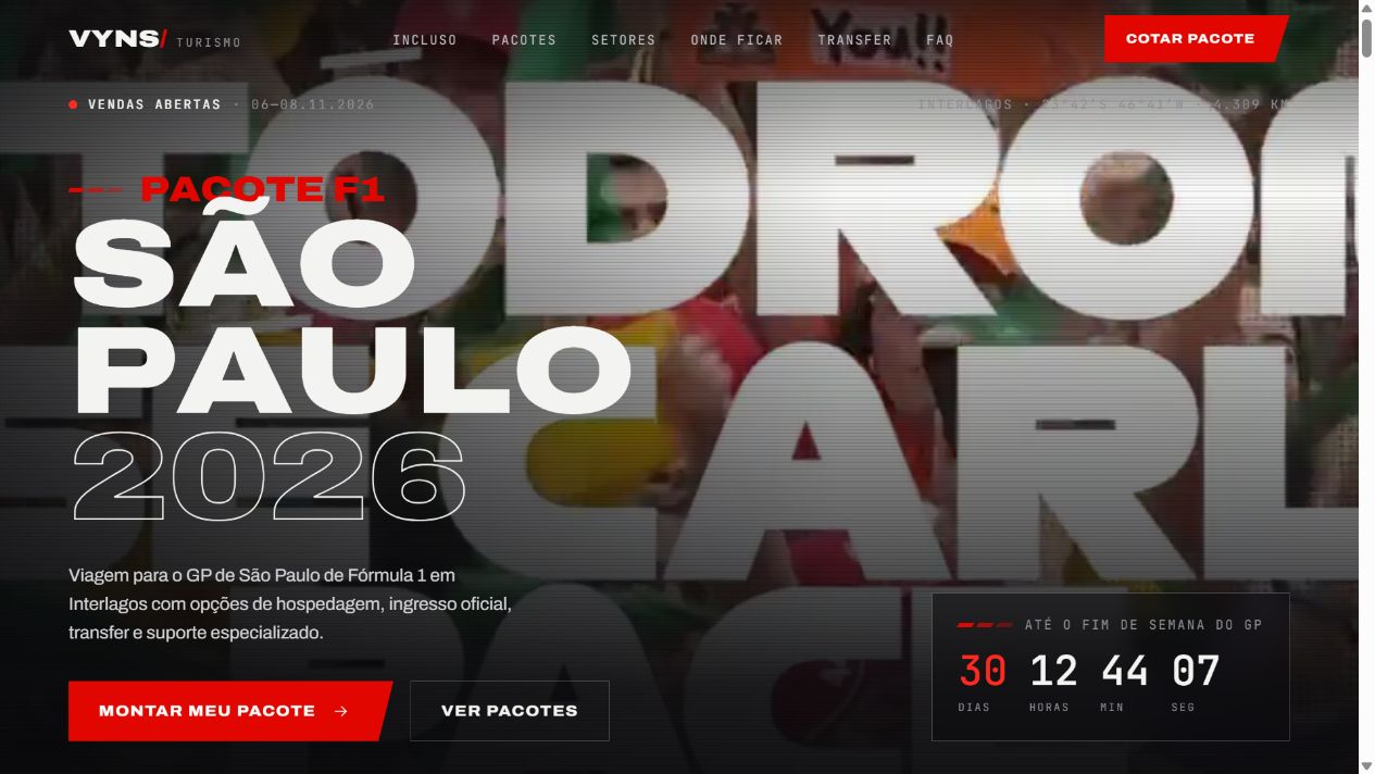 Site Vyns Turismo: apresentação em tela ampla